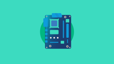 An illustration of a blue circuit board on a teal background