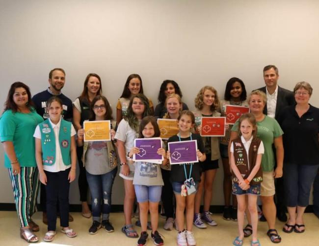 Girl Scouts with cyber badges