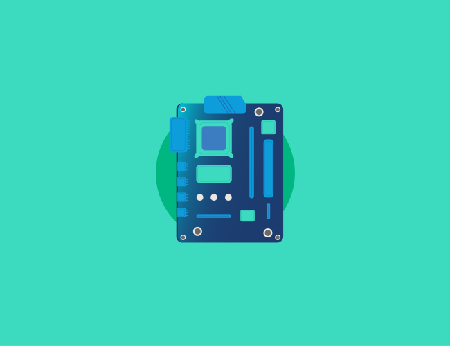 An illustration of a blue circuit board on a teal background