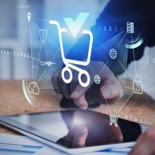 Man on iPad with program shopping graphical overlay